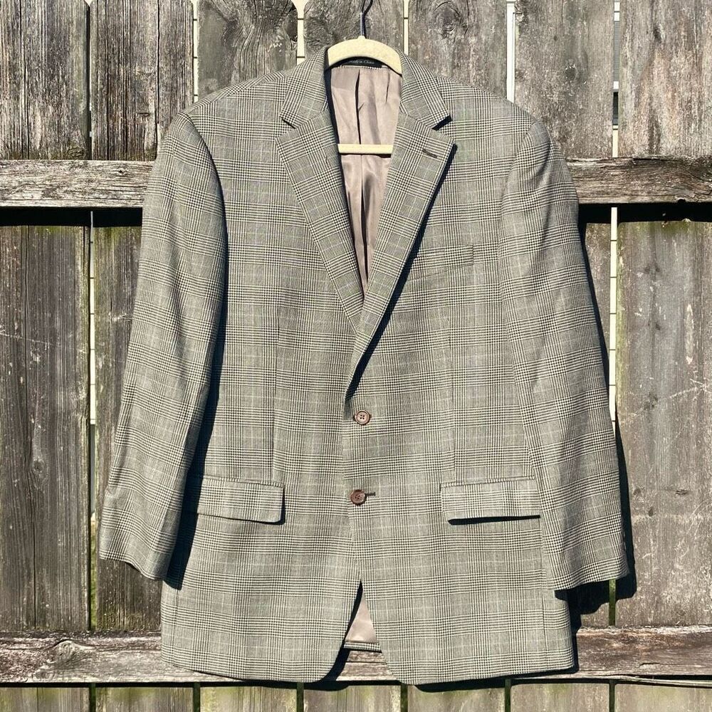 Lauren Ralph Lauren Mens Tan Houndstooth Plaid‎ Wool Silk Blazer | 42R